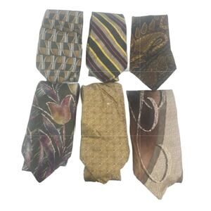 Lot of 6 Gold Brown Silver Striped Art Deco Vintage and Modern Mens Neck Ties